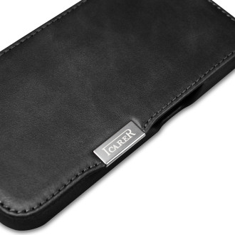 Kožené flipové pouzdro kompatibilní s MagSafe pro iPhone 15 iCarer Oil Wax Oil Wax Real Leather Folio Case – černé