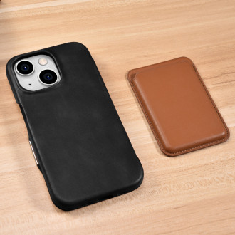 Kožené flipové pouzdro kompatibilní s MagSafe pro iPhone 15 iCarer Oil Wax Oil Wax Real Leather Folio Case – černé