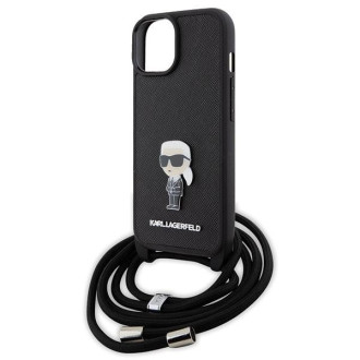 Karl Lagerfeld Crossbody Saffiano Monogram Metal Pin Karl & Choupette Case pro iPhone 15 - černý