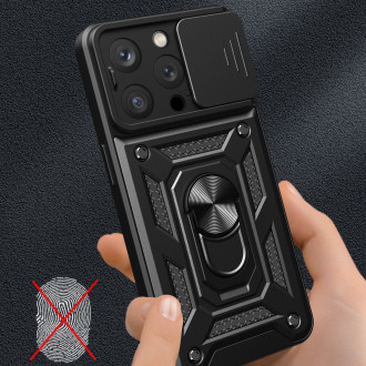 Kryt Hybrid Armor Camshield iPhone 15 Pro se stojánkem a krytem fotoaparátu – modrý