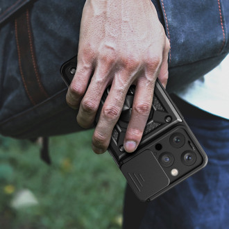 Kryt Hybrid Armor Camshield iPhone 15 Pro se stojánkem a krytem fotoaparátu – modrý