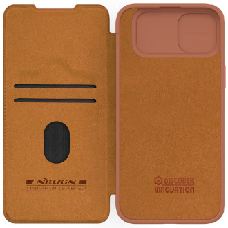 Nillkin Qin Pro Leather Flip Cover Cover Case pro iPhone 15 Plus – hnědý