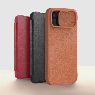 Nillkin Qin Pro Leather Flip Cover Cover Case pro iPhone 15 Plus – hnědý
