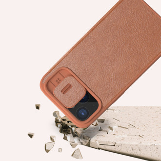 Nillkin Qin Pro Leather Flip Cover Cover Case pro iPhone 15 Plus – hnědý