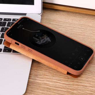 Kožený flipový kryt fotoaparátu iPhone 15 Pro Nillkin Qin Pro – hnědý