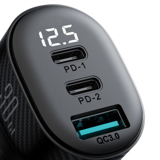 Joyroom JR-CCD04 30W 2x USB-C USB-A nabíječka do auta s displejem - černá