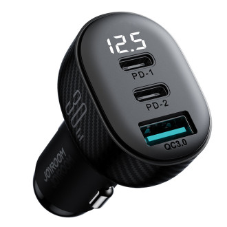 Joyroom JR-CCD04 30W 2x USB-C USB-A nabíječka do auta s displejem - černá