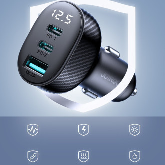 Joyroom JR-CCD04 30W 2x USB-C USB-A nabíječka do auta s displejem - černá