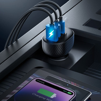 Joyroom JR-CCD04 30W 2x USB-C USB-A nabíječka do auta s displejem - černá