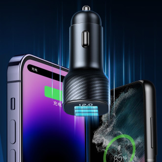 Joyroom JR-CCD04 30W 2x USB-C USB-A nabíječka do auta s displejem - černá