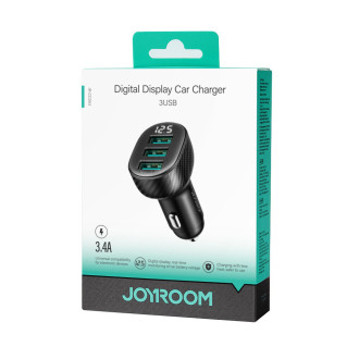 Joyroom JR-CCD03 3,4A nabíječka do auta s 3x USB-A displejem - černá