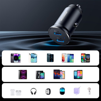 Joyroom JR-CCN06 30W 2x USB-C mini nabíječka do auta kovová - černá