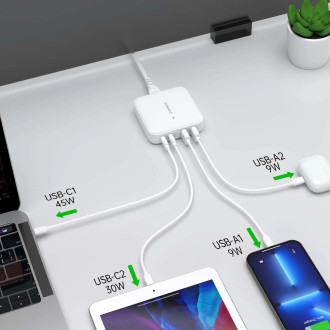 Choetech PD8008 100W GaN rychlonabíječka 2x USB-A / 2x USB-C - bílá