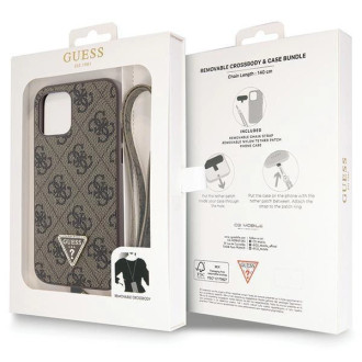 Pouzdro Guess GUHCP12MP4TDSCPW pro iPhone 12 / 12 Pro – hnědé crossbody 4G kovové logo