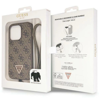 Guess GUHCP14XP4TDSCPW pouzdro pro iPhone 14 Pro Max 6,7&quot; - hnědé Crossbody 4G kovové logo