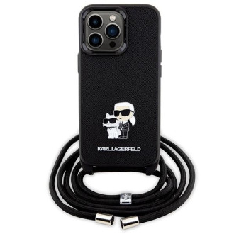Karl Lagerfeld KLHCP13LSAKCPSK pouzdro pro iPhone 13 Pro / 13 hardcase - černé Crossbody Saffiano Metal Pin Karl&amp;Choupette