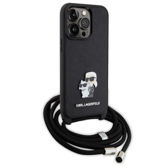 Karl Lagerfeld KLHCP13LSAKCPSK pouzdro pro iPhone 13 Pro / 13 hardcase - černé Crossbody Saffiano Metal Pin Karl&amp;Choupette