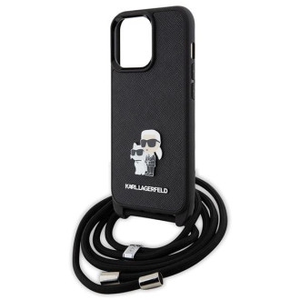 Karl Lagerfeld KLHCP13LSAKCPSK pouzdro pro iPhone 13 Pro / 13 hardcase - černé Crossbody Saffiano Metal Pin Karl&amp;Choupette