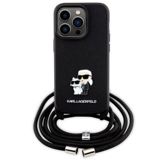 Karl Lagerfeld KLHCP14LSAKCPSK pouzdro pro iPhone 14 Pro pevné - černé Crossbody Saffiano Metal Pin Karl&amp;Choupette