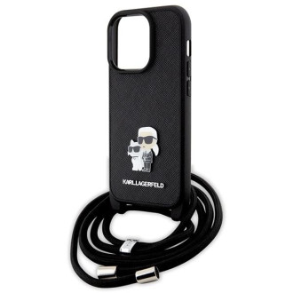 Karl Lagerfeld KLHCP14LSAKCPSK pouzdro pro iPhone 14 Pro pevné - černé Crossbody Saffiano Metal Pin Karl&amp;Choupette