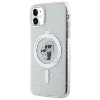 Karl Lagerfeld KLHMN61HGKCNOT obal pro iPhone 11 / Xr - průhledný pevný obal Karl&amp;Choupette Glitter MagSafe
