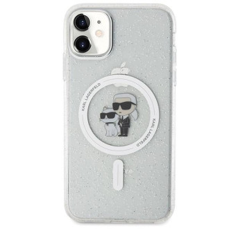 Karl Lagerfeld KLHMN61HGKCNOT obal pro iPhone 11 / Xr - průhledný pevný obal Karl&amp;Choupette Glitter MagSafe