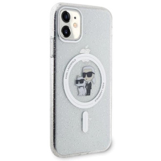 Karl Lagerfeld KLHMN61HGKCNOT obal pro iPhone 11 / Xr - průhledný pevný obal Karl&amp;Choupette Glitter MagSafe