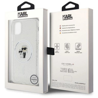 Karl Lagerfeld KLHMN61HGKCNOT obal pro iPhone 11 / Xr - průhledný pevný obal Karl&amp;Choupette Glitter MagSafe