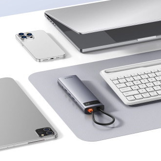 HUB 11in1 Baseus Metal Gleam Series USB-C až USB-C PD / 3x USB-A 3.0 / USB-A 2.0 / HDMI / VGA / AUX / RJ-45 / SD TF - šedá