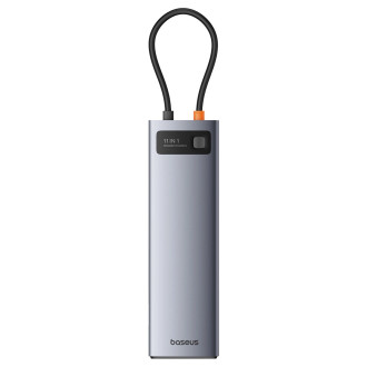 HUB 11in1 Baseus Metal Gleam Series USB-C až USB-C PD / 3x USB-A 3.0 / USB-A 2.0 / HDMI / VGA / AUX / RJ-45 / SD TF - šedá