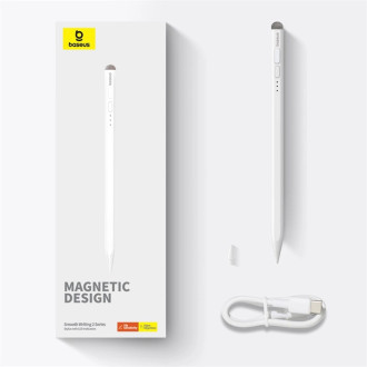 Stylus Baseus Smooth Writing se 2 aktivními hroty pro iPad s kabelem USB-C a vyměnitelným hrotem – bílý