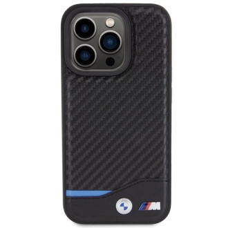 BMW kožené karbonové pouzdro pro iPhone 15 Pro - černé