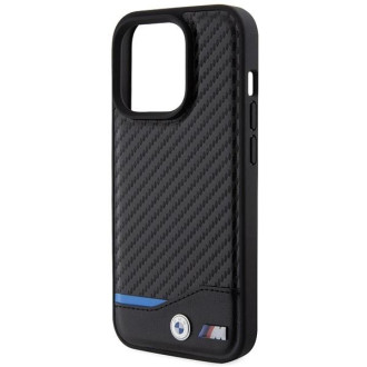 BMW kožené karbonové pouzdro pro iPhone 15 Pro - černé