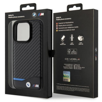 BMW kožené karbonové pouzdro pro iPhone 15 Pro - černé