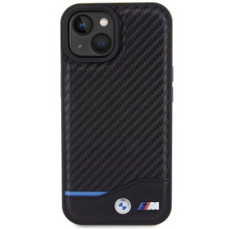 BMW kožené karbonové pouzdro pro iPhone 15 - černé