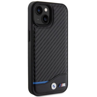 BMW kožené karbonové pouzdro pro iPhone 15 - černé