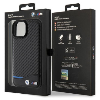 BMW kožené karbonové pouzdro pro iPhone 15 - černé