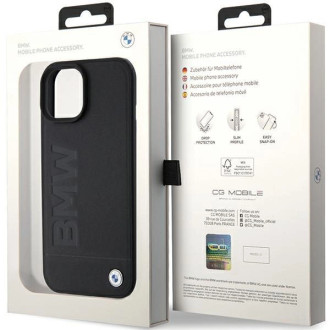 Kožené pouzdro BMW Hot Stamp pro iPhone 15 - černé