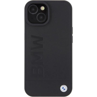 Pouzdro BMW MagSafe Leather Hot Stamp pro iPhone 15 Plus - černé