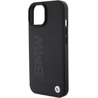 Pouzdro BMW MagSafe Leather Hot Stamp pro iPhone 15 Plus - černé
