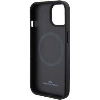 Pouzdro BMW MagSafe Leather Hot Stamp pro iPhone 15 Plus - černé