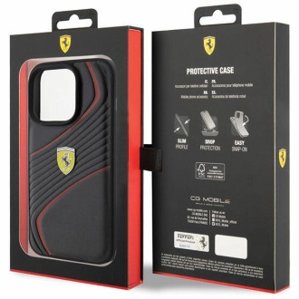 Pouzdro Ferrari Twist Metal Logo pro iPhone 15 Pro - černé