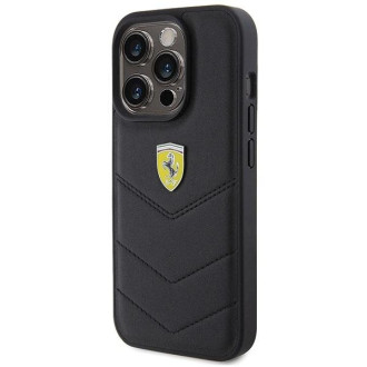 Pouzdro Ferrari Quilted Metal Logo pro iPhone 15 Pro - černé