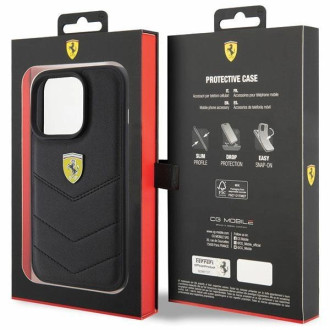 Pouzdro Ferrari Quilted Metal Logo pro iPhone 15 Pro - černé