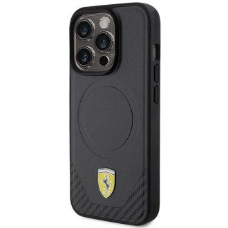 Pouzdro Ferrari Carbon Metal Logo MagSafe pro iPhone 15 Pro - černé