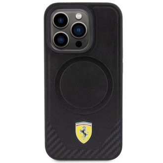 Pouzdro Ferrari Carbon Metal Logo MagSafe pro iPhone 15 Pro - černé