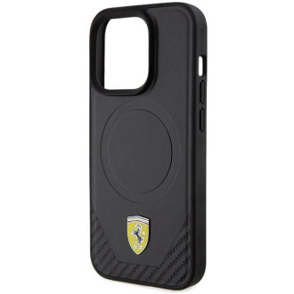 Pouzdro Ferrari Carbon Metal Logo MagSafe pro iPhone 15 Pro - černé