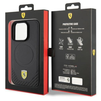 Pouzdro Ferrari Carbon Metal Logo MagSafe pro iPhone 15 Pro - černé