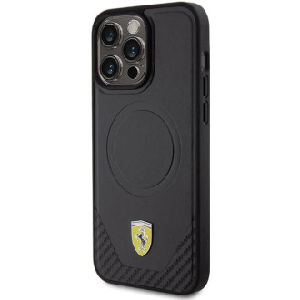 Pouzdro Ferrari Carbon Metal Logo MagSafe pro iPhone 15 Pro Max - černé