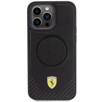 Pouzdro Ferrari Carbon Metal Logo MagSafe pro iPhone 15 Pro Max - černé